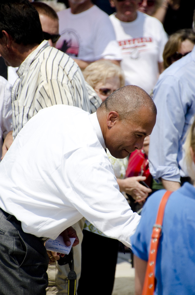 Governer Deval Patrick shakes hands